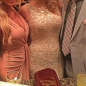 Authentic Mac Duggal backless beaded illusion gown